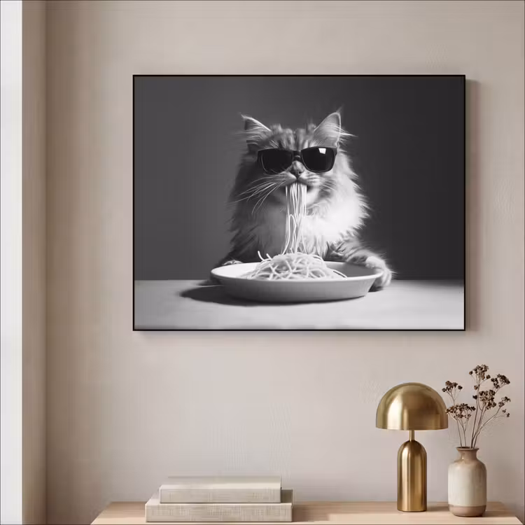 Art Frame - Langharige kat - Zonnebril - Spaghetti - Humor - Zwart - wit — 3