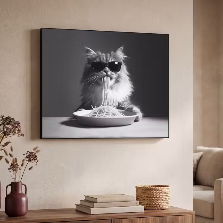 Art Frame - Langharige kat - Zonnebril - Spaghetti - Humor - Zwart - wit — 4