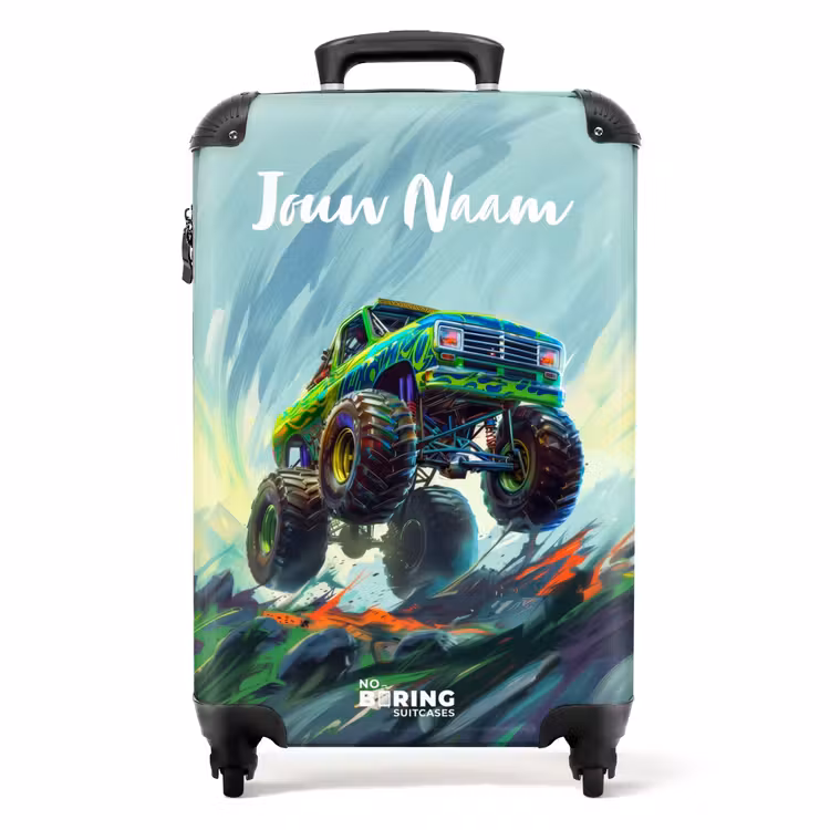Koffer met naam - Groene Monstertruck met Penseelstreken — 1