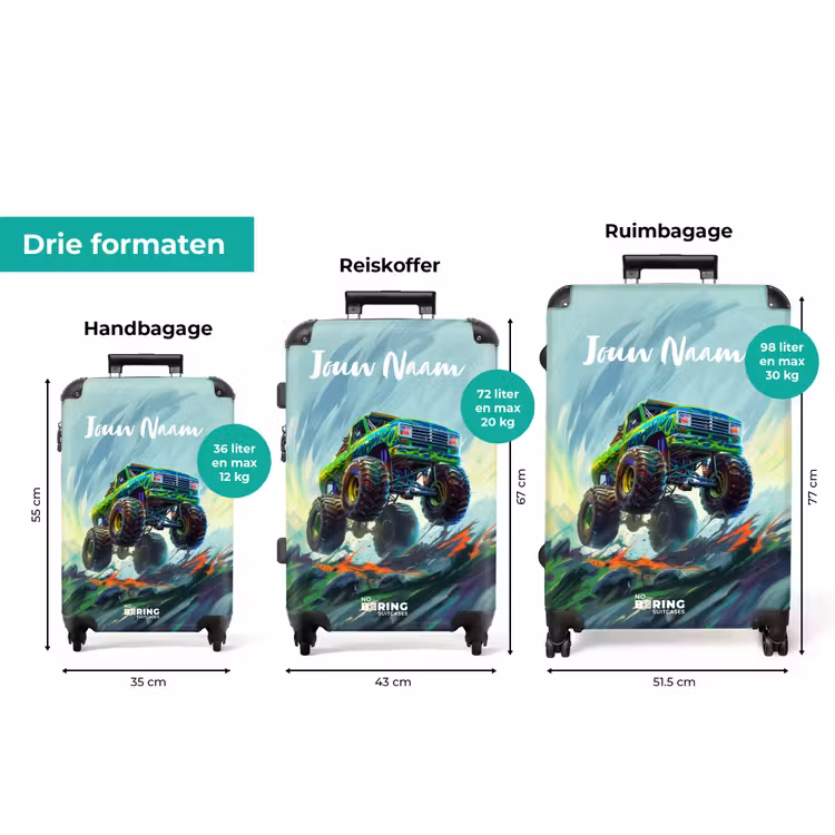Koffer met naam - Groene Monstertruck met Penseelstreken — 8