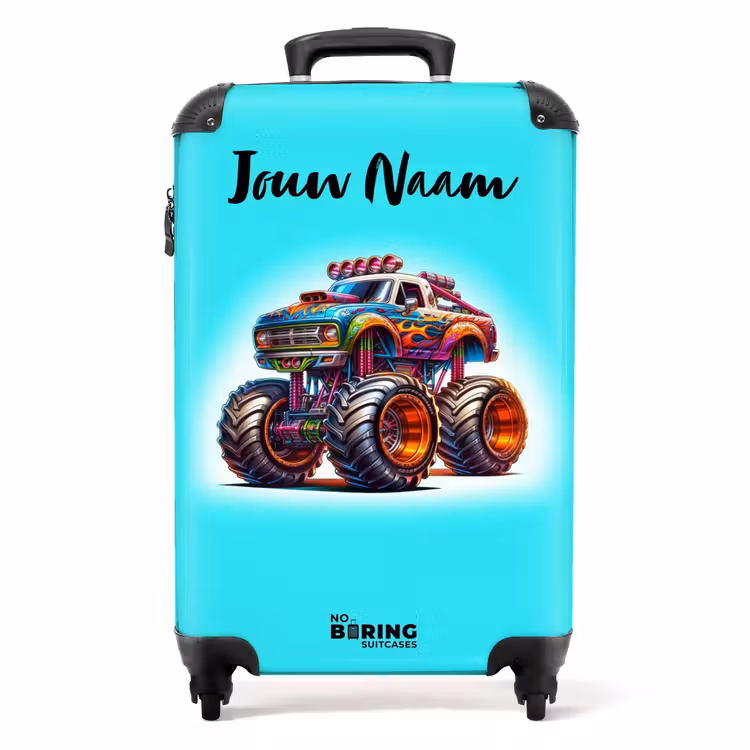 Koffer met naam - Monstertruck op Lichtblauwe Achtergrond — 1