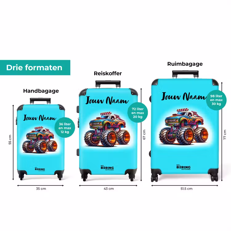 Koffer met naam - Monstertruck op Lichtblauwe Achtergrond — 8