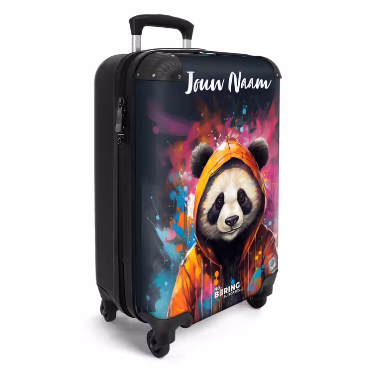 Koffer met naam - Panda met Oranje Jas en Verfspetters — 2