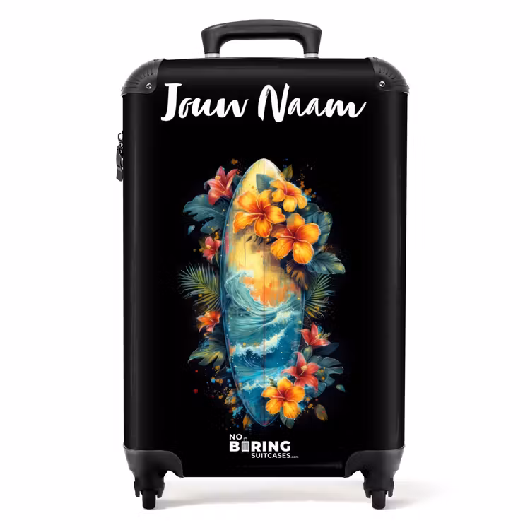 Koffer met naam - Surfplank Omringd door Bloemen — 1