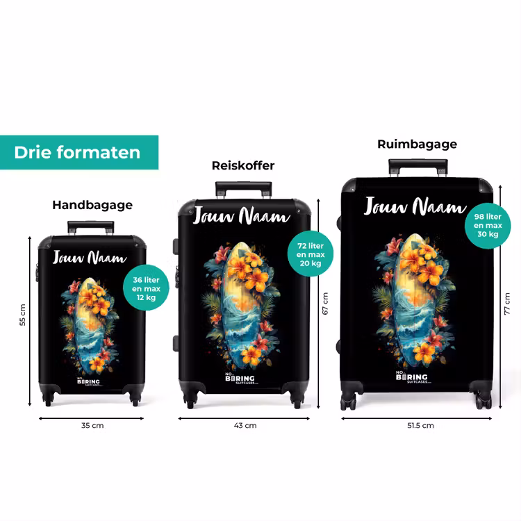 Koffer met naam - Surfplank Omringd door Bloemen — 8