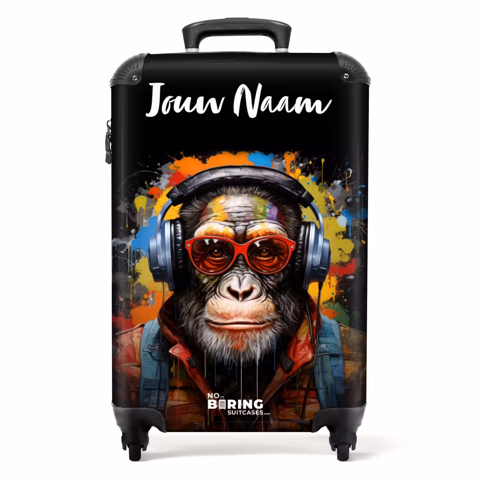 Koffer met naam - Chimpansee met Koptelefoon en Graffiti-Spray — 1
