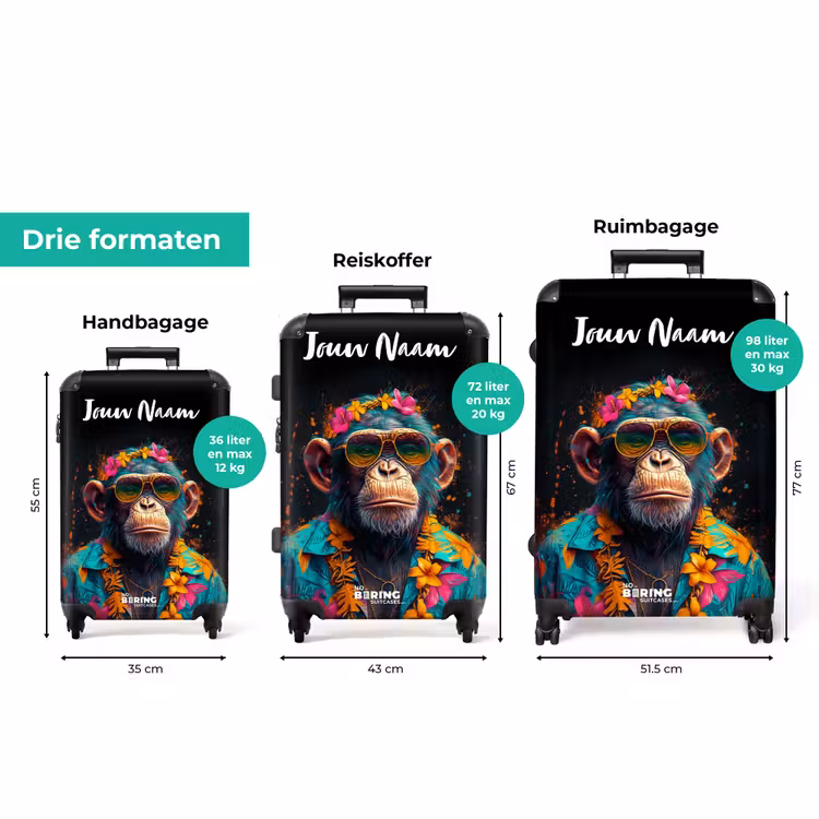 Koffer met naam - Chimpansee met Hawaii Blouse — 8