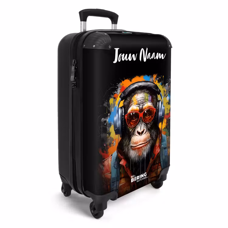Koffer met naam - Chimpansee met Koptelefoon en Graffiti-Spray — 2