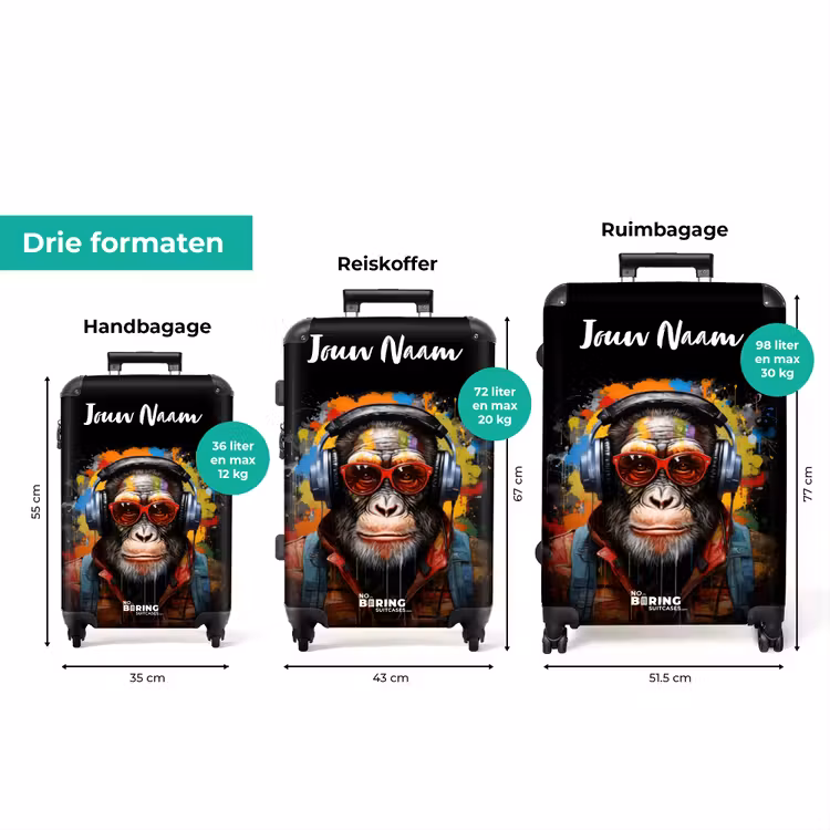 Koffer met naam - Chimpansee met Koptelefoon en Graffiti-Spray — 8