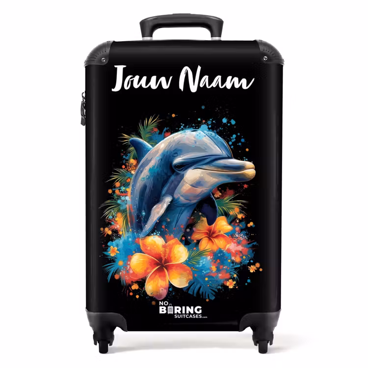 Koffer met naam - Dolfijn te Midden van Graffiti Bloemen — 1