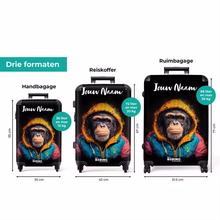 Koffer met naam - Aap met Kleurrijk Vest — 8