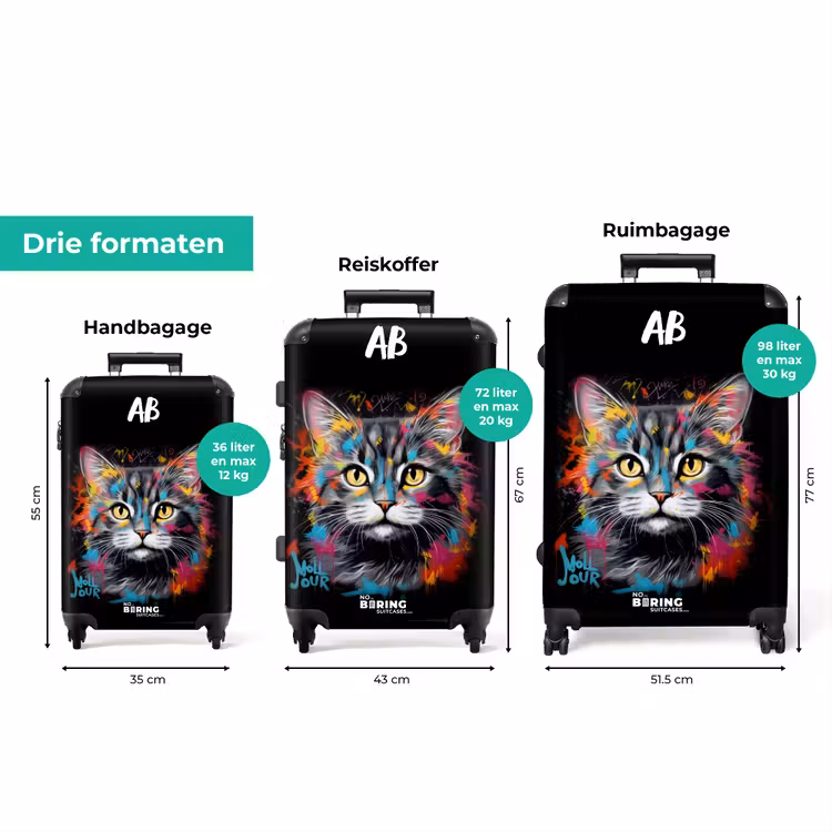 Koffer met naam - Kat met Kleurrijke Penseelstreken — 8