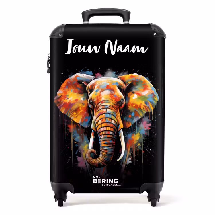 Koffer met naam - Olifant Versierd met Kleurrijke Spetters — 1