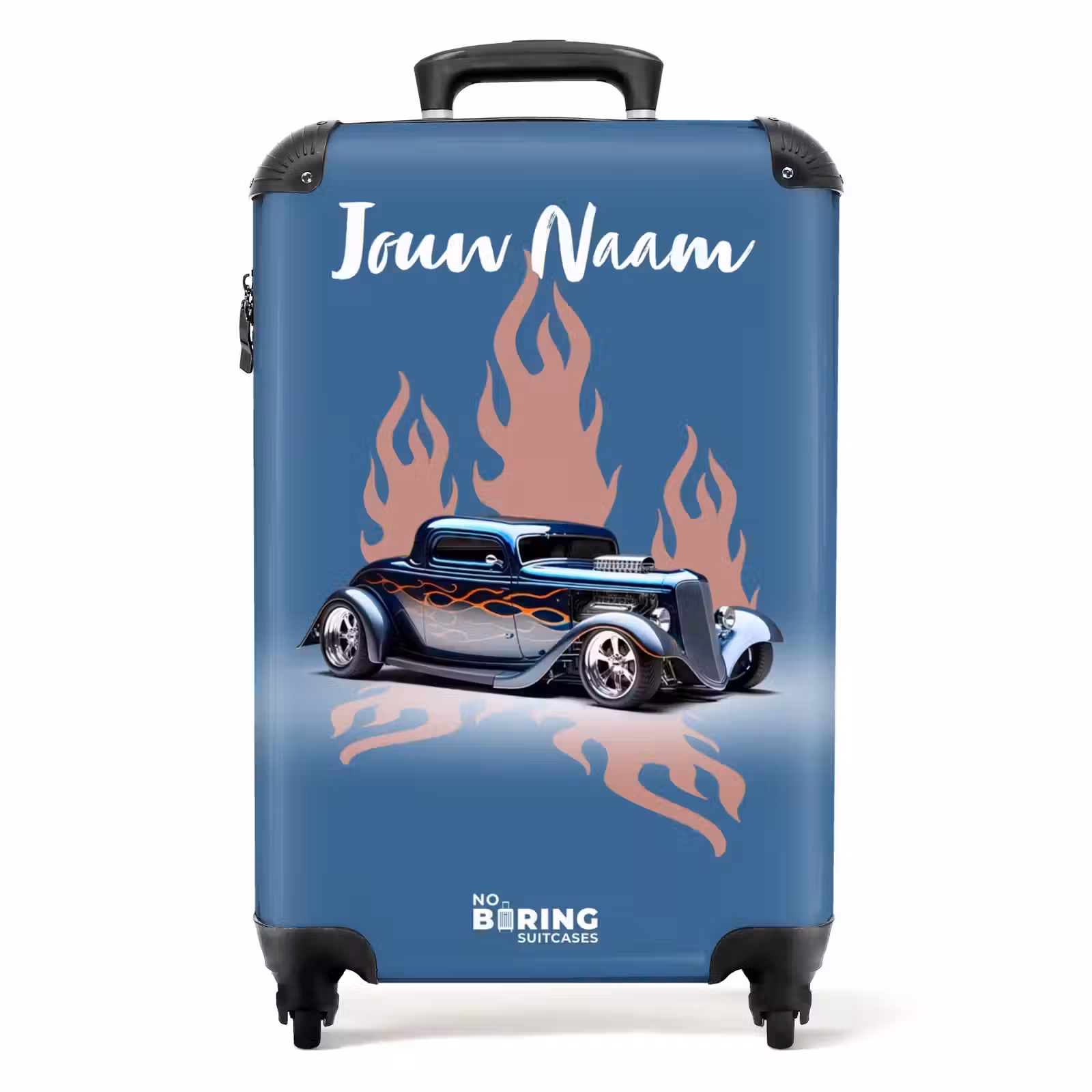 Koffer met naam - Blauwe auto met roze vlammen — 1