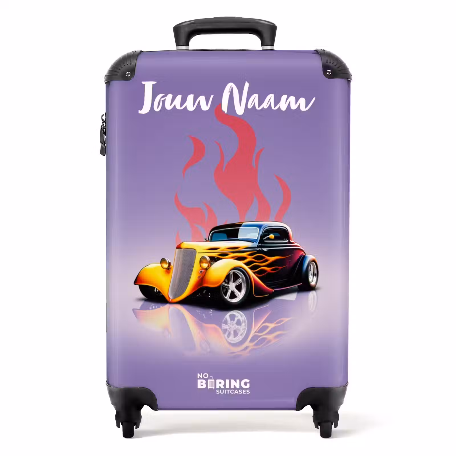 Koffer met naam - Gele auto met roze vlammen — 1