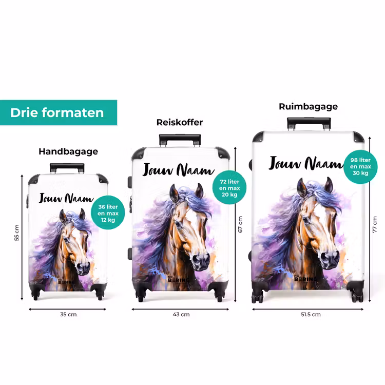 Koffer met naam - Aquarel paard met paarse manen — 8