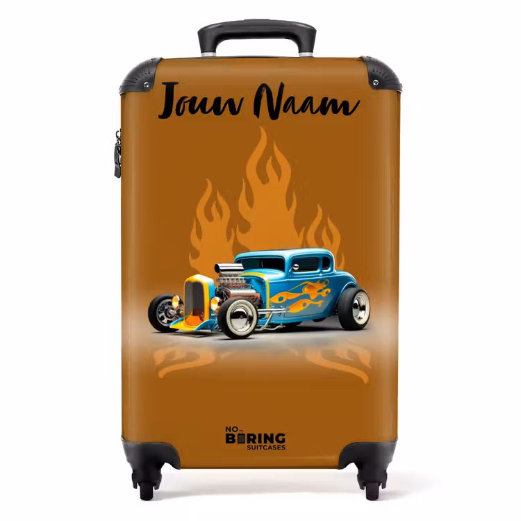Koffer met naam - Blauwe auto met gele vlammen — 1