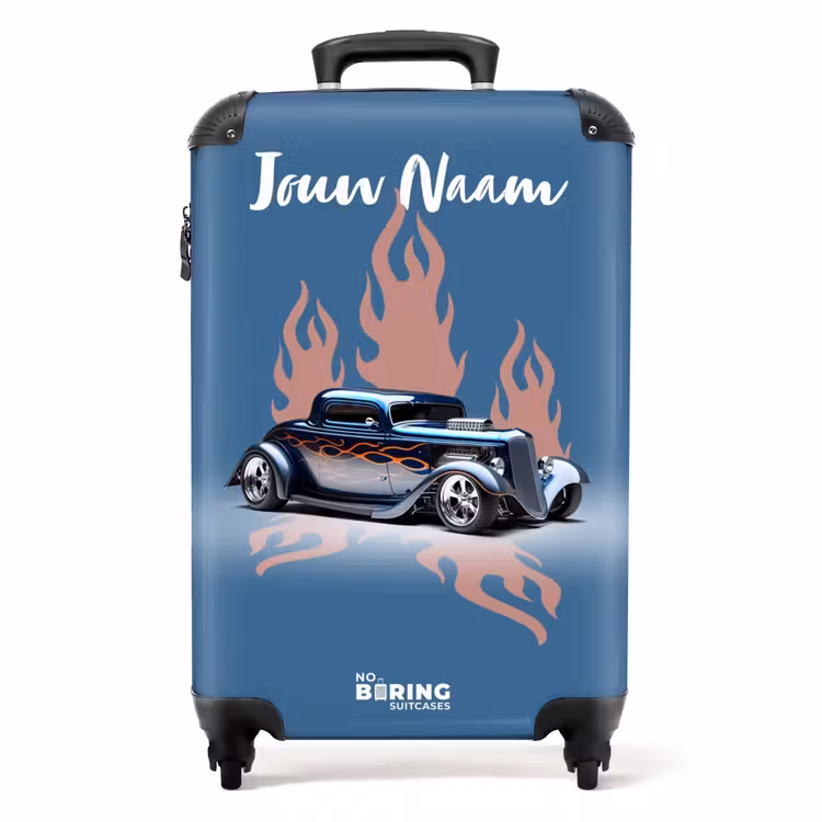 Koffer met naam - Blauwe auto met roze vlammen — 1