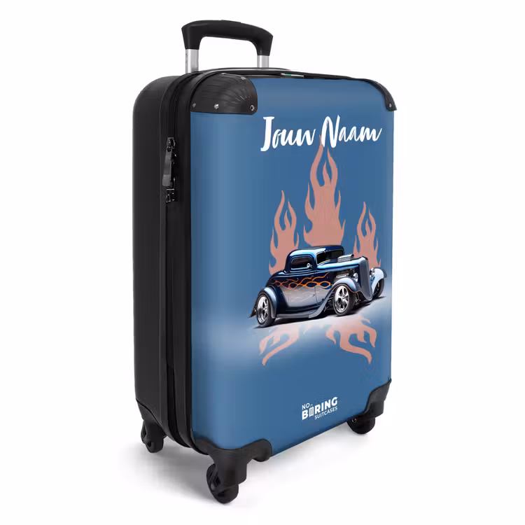 Koffer met naam - Blauwe auto met roze vlammen — 2