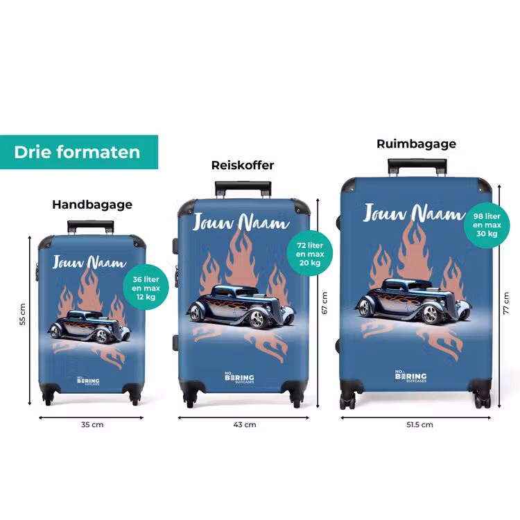 Koffer met naam - Blauwe auto met roze vlammen — 8