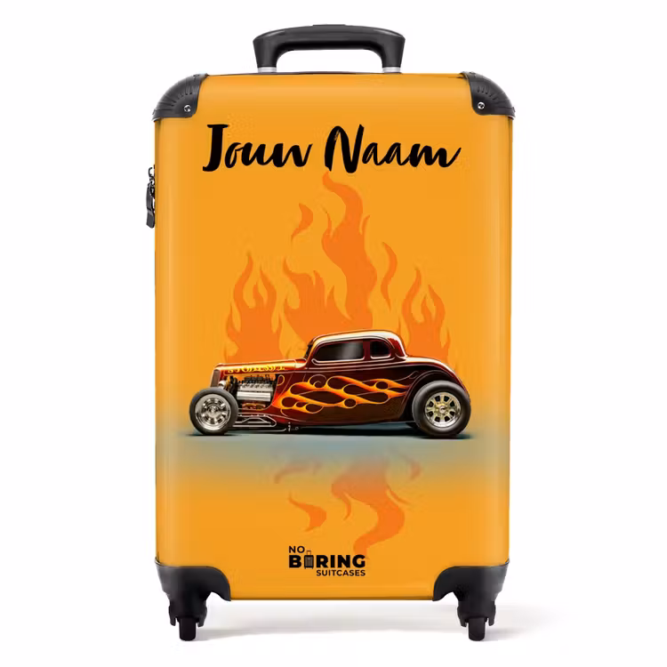 Koffer met naam - Bruine auto met gele vlammen — 1