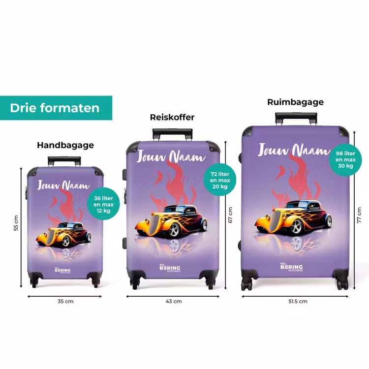 Koffer met naam - Gele auto met roze vlammen — 8