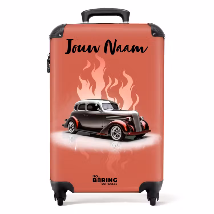 Koffer met naam - Grijze auto met roze vlammen — 1