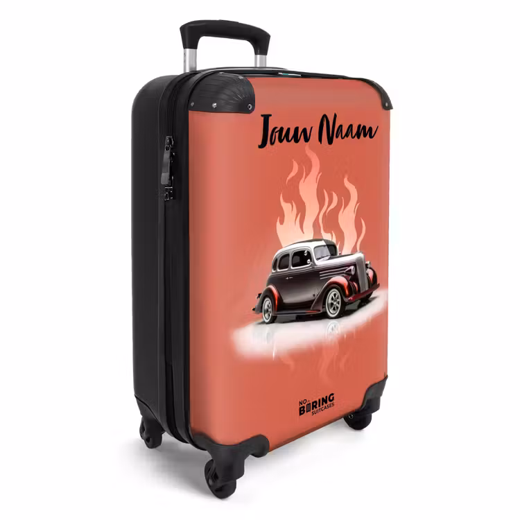 Koffer met naam - Grijze auto met roze vlammen — 2
