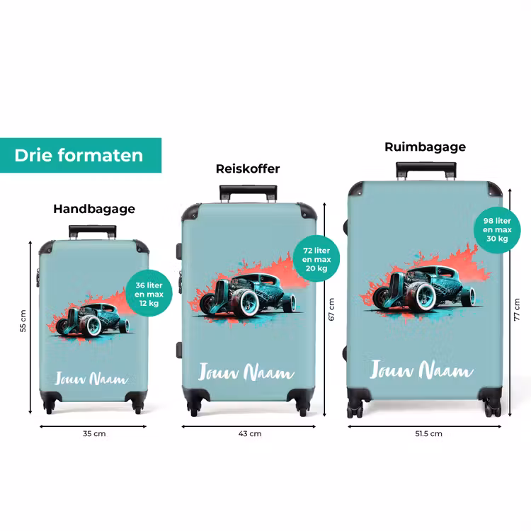 Koffer met naam - Hotrod turquoise — 8