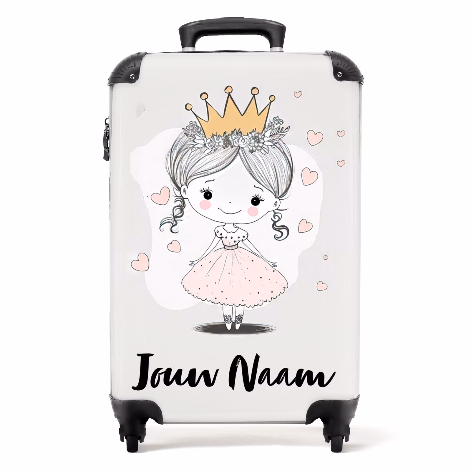 Koffer met naam - Prinses met kroon en roze hartjes — 1