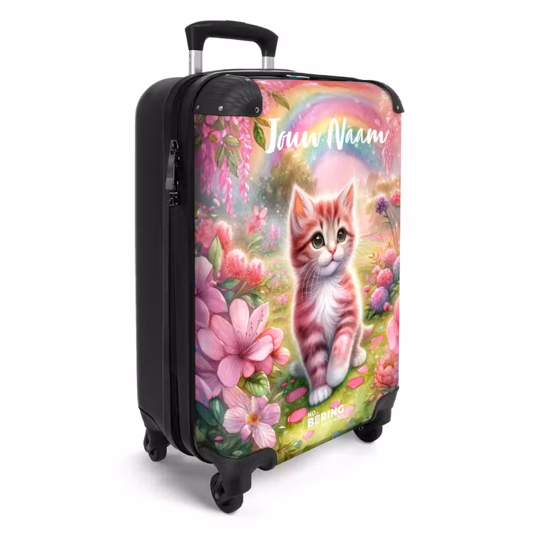 Koffer met naam - Roze regenboogkatje — 2