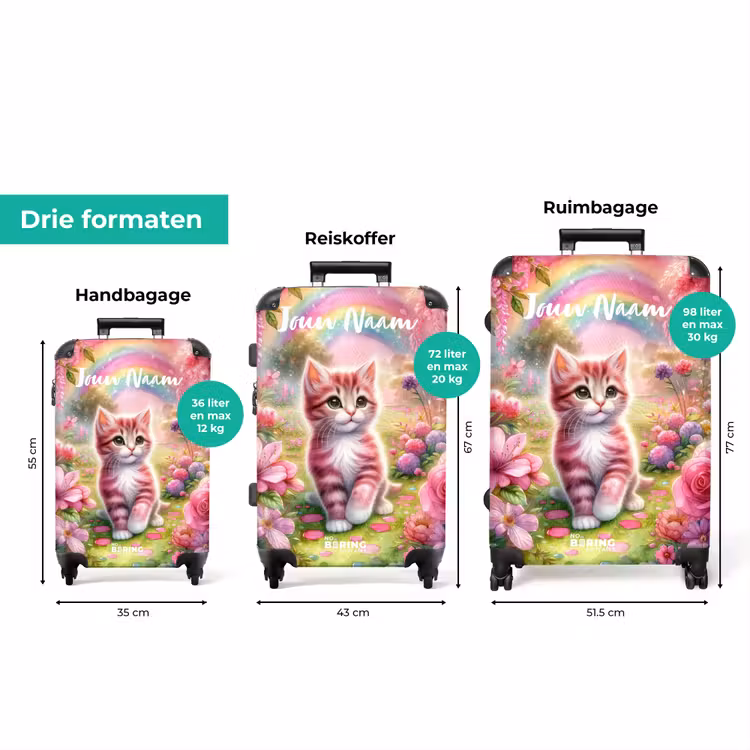 Koffer met naam - Roze regenboogkatje — 8