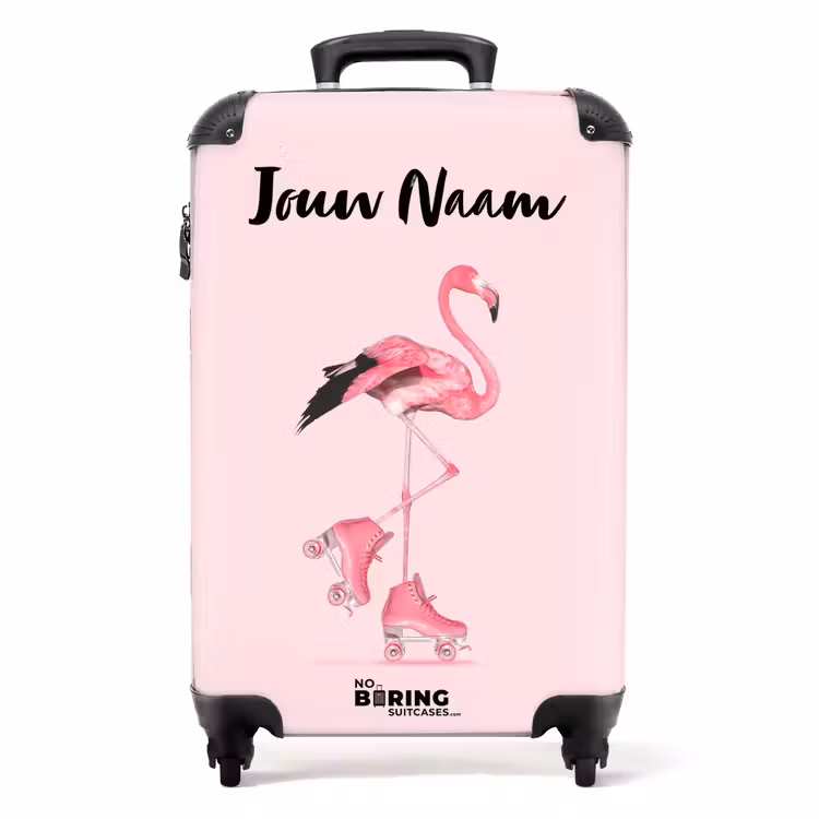 Koffer met naam - Roze rollerflamingo — 1