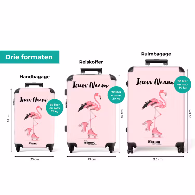 Koffer met naam - Roze rollerflamingo — 8