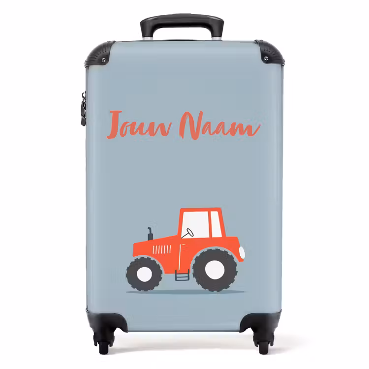 Koffer met naam - Rode trekker blauwe achtergrond — 1