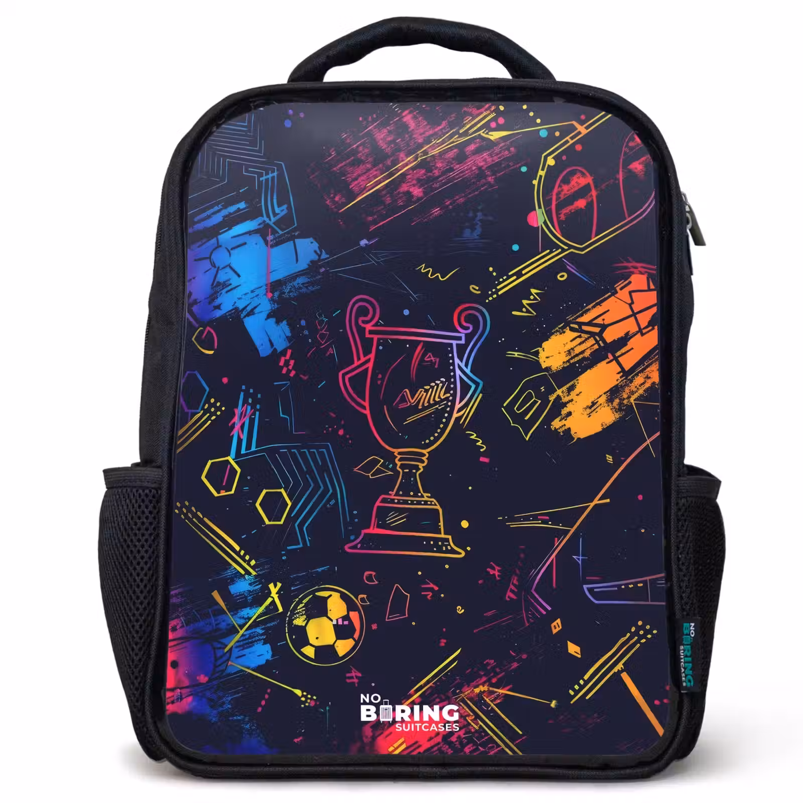 Kinderrugzak met naam - Zwart - Neon sporttrofee design — 1