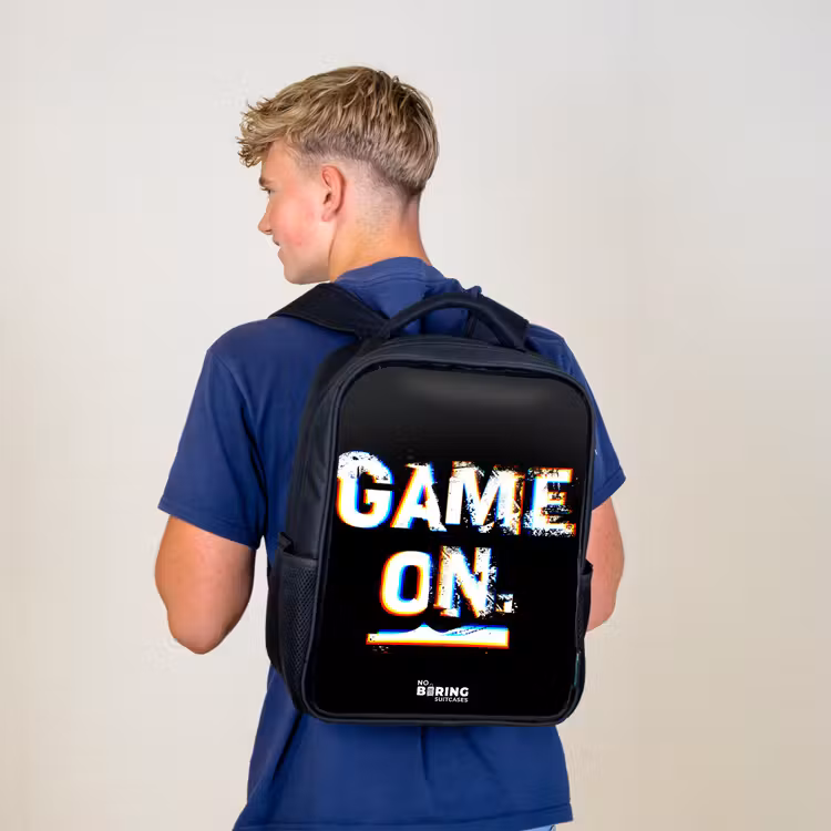 Kinderrugzak met naam - Zwart - Game on in zwart wit β 6