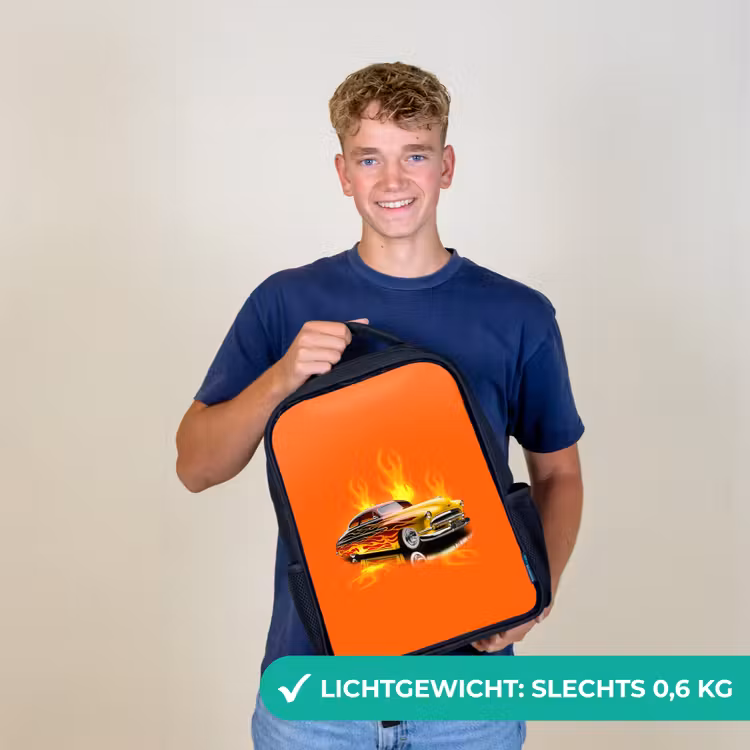 Kinderrugzak - Zwart - Gele auto met gele vlammen — 2