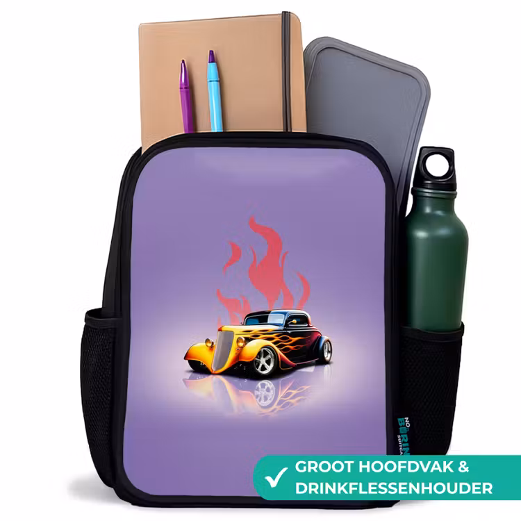 Kinderrugzak - Zwart - Gele auto met roze vlammen — 4