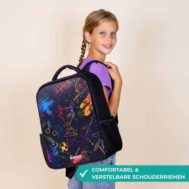 Kinderrugzak met naam - Zwart - Neon sporttrofee design — 3