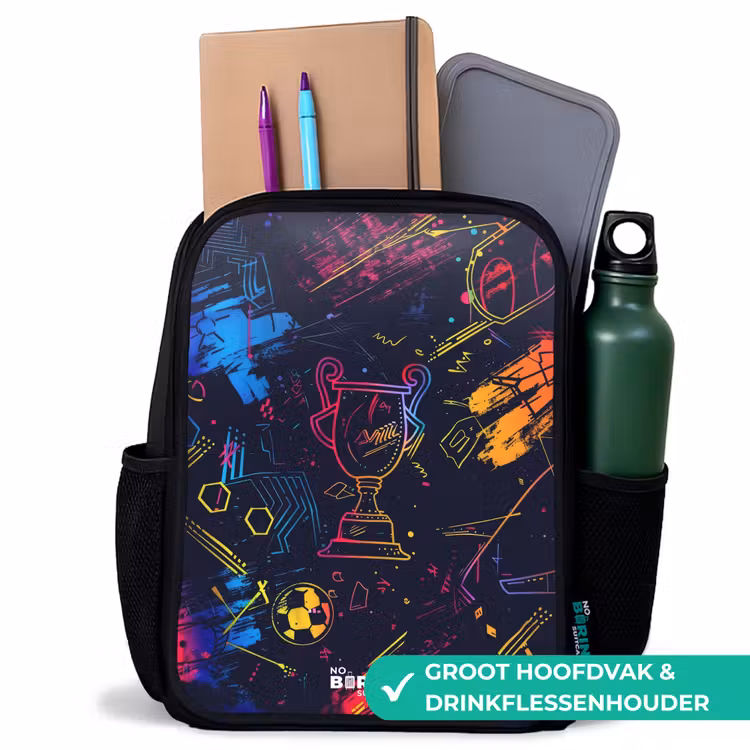 Kinderrugzak met naam - Zwart - Neon sporttrofee design — 4