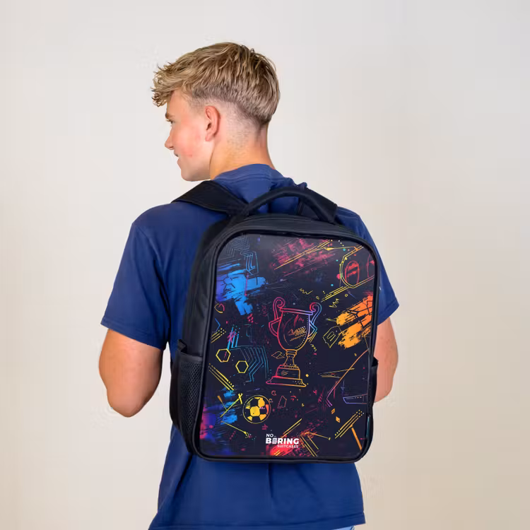 Kinderrugzak met naam - Zwart - Neon sporttrofee design — 6