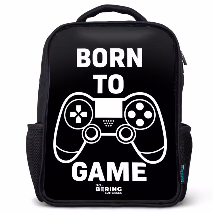 Kinderrugzak met naam - Zwart - Qoute met controller in zwart wit — 1