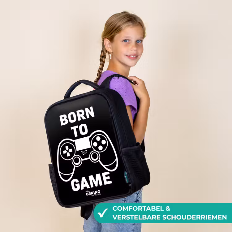Kinderrugzak met naam - Zwart - Qoute met controller in zwart wit — 3