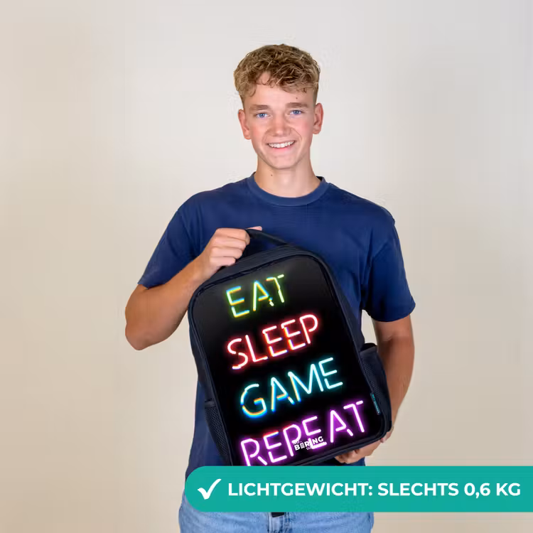 Kinderrugzak met naam - Zwart - Qoute met neon lichten — 2