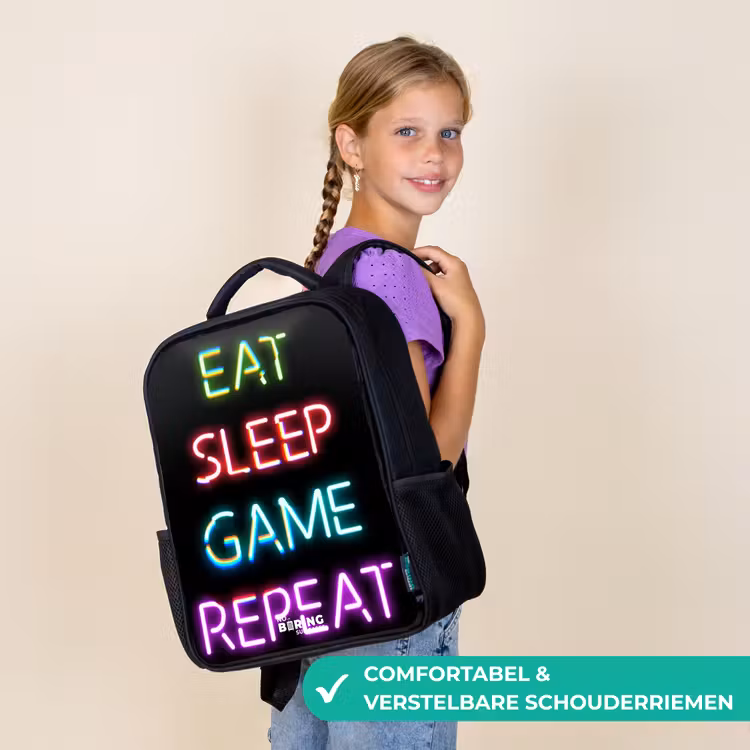 Kinderrugzak met naam - Zwart - Qoute met neon lichten — 3