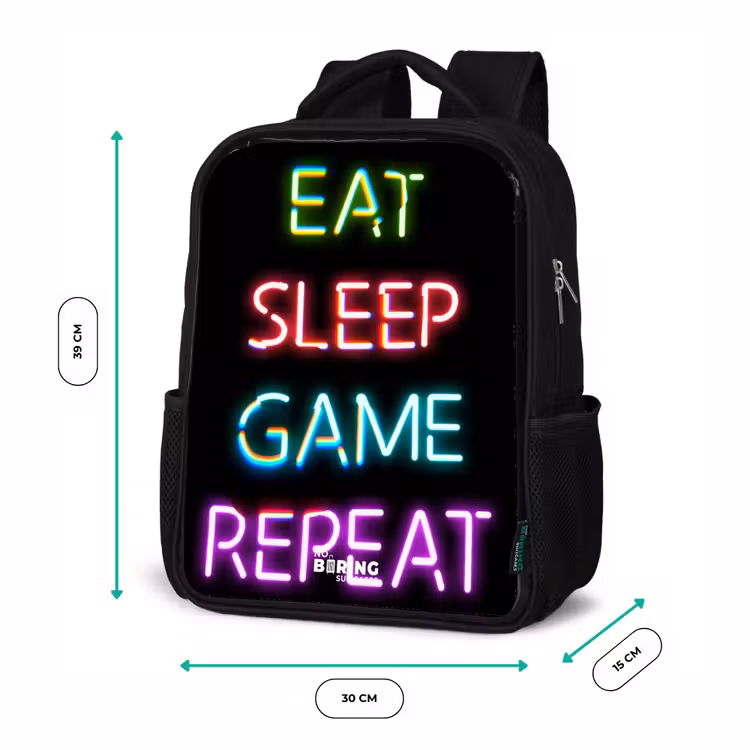 Kinderrugzak met naam - Zwart - Qoute met neon lichten — 5