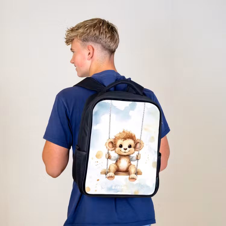 Kinderrugzak met naam - Zwart - Schommelend aapje van waterverf — 6