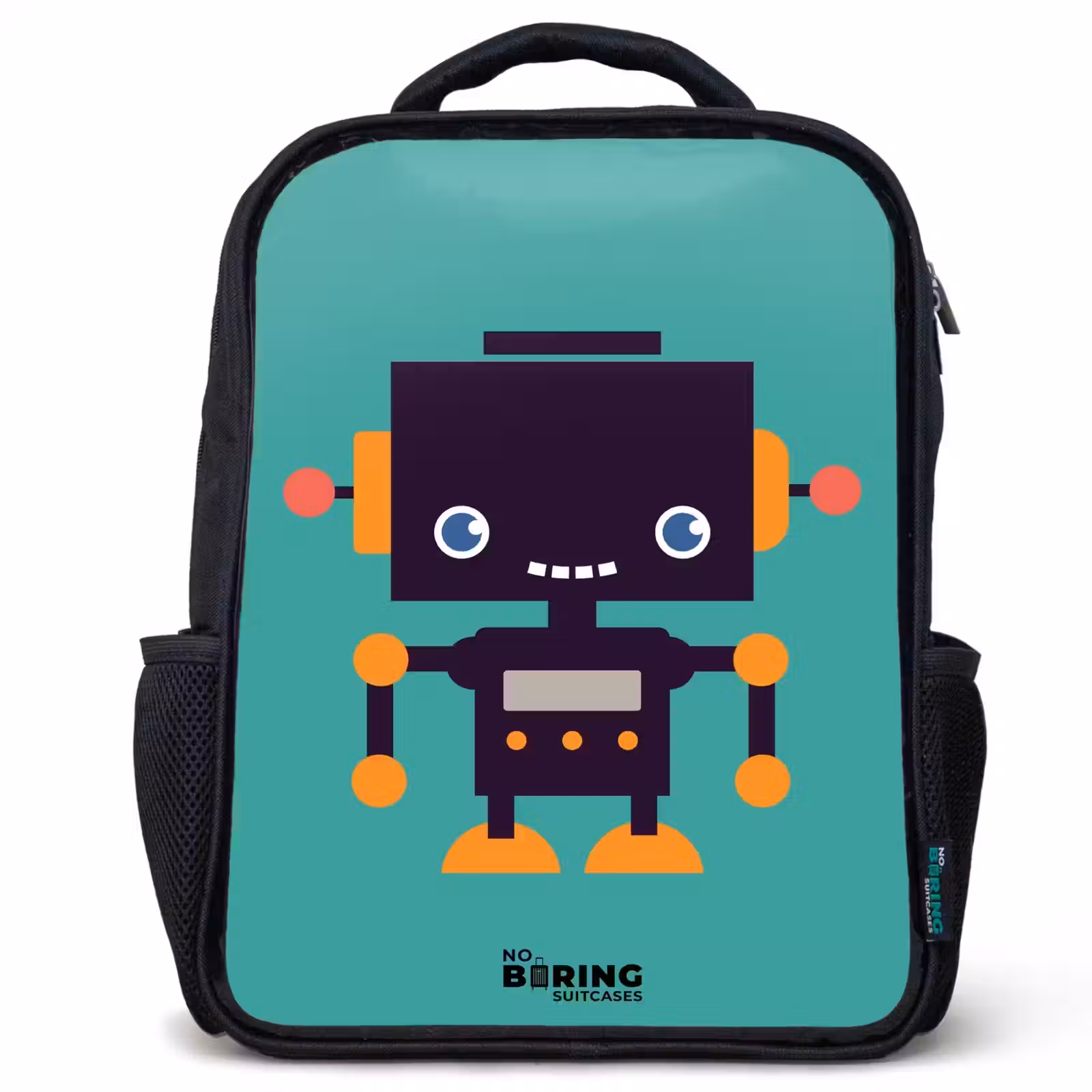 Kinderrugzak met naam - Zwart - Groene robot — 1