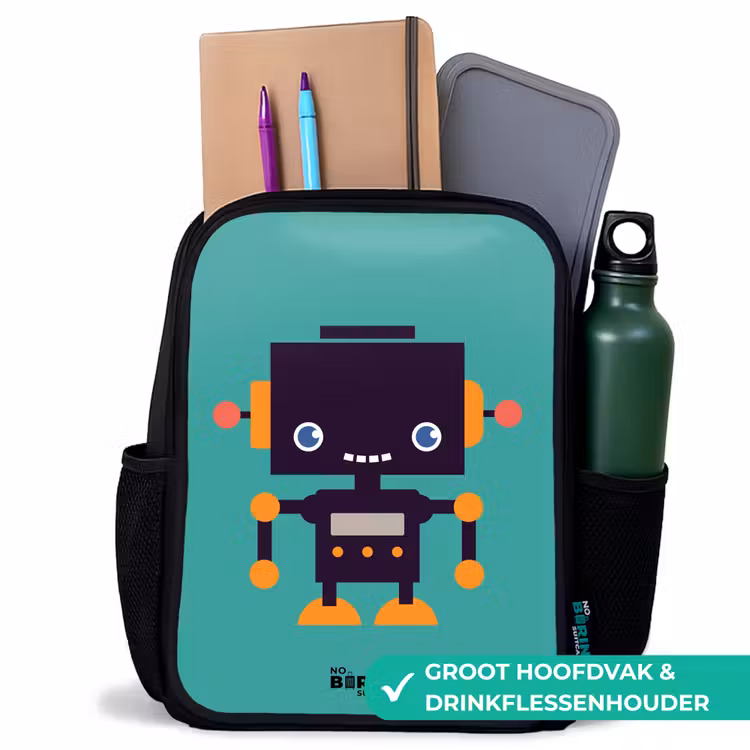 Kinderrugzak met naam - Zwart - Groene robot — 4